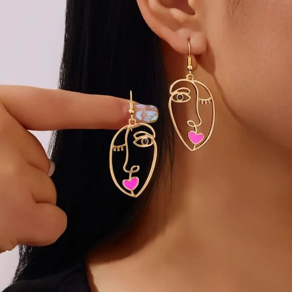 "Face of a Woman" Abstract Portrait Drop Earrings - Sculptural - Picture 1 of 2